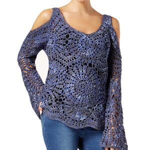 Cold Shoulder Crocheted Sweater by INC International Concepts Deep Twilight